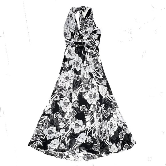 WHBM Halter Tie Floral Satin Flowy Chiffon Maxi Cocktail Gown Size 6 - NWOT - Picture 2 of 10